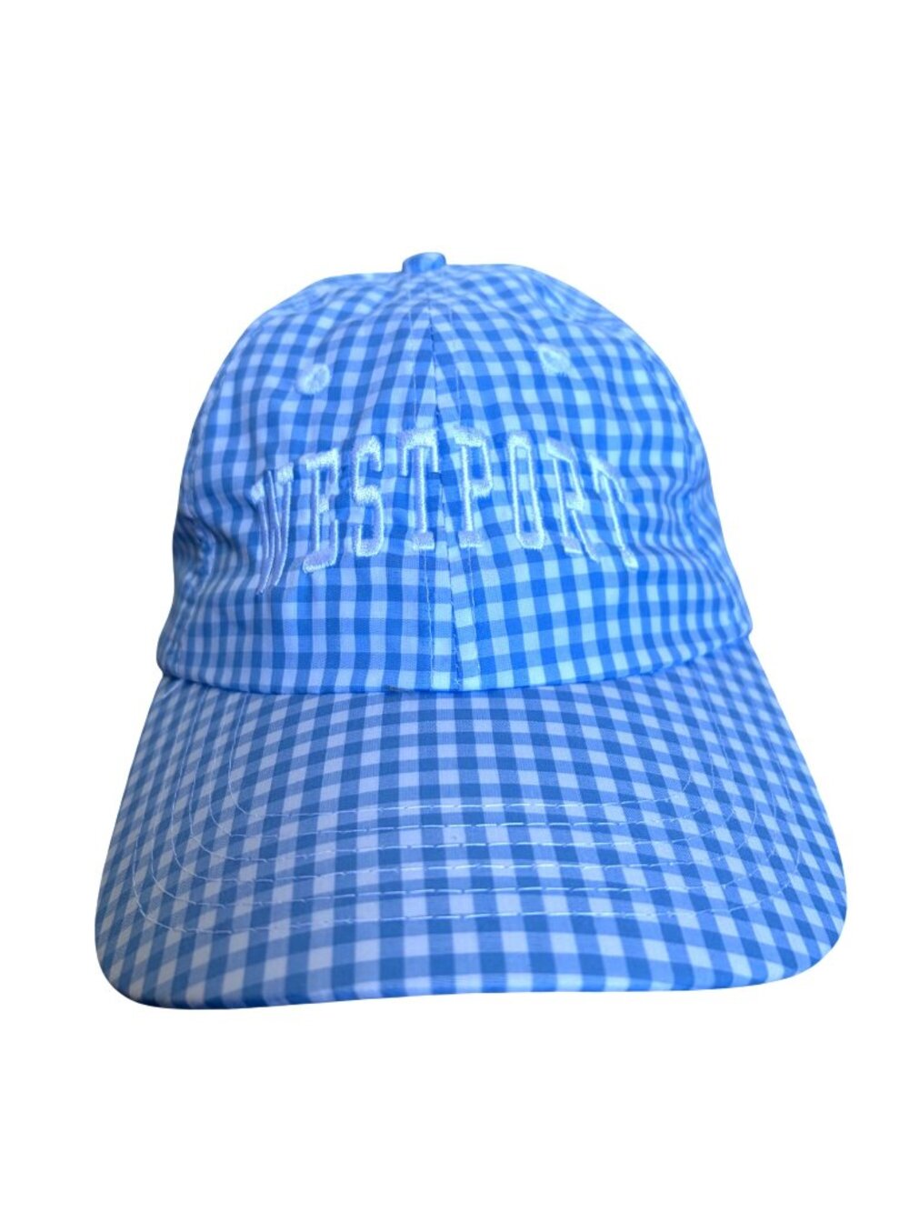 Blue Gingham Westport MA Baseball Cap Adjustable Strap Preppy Coastal Old Money